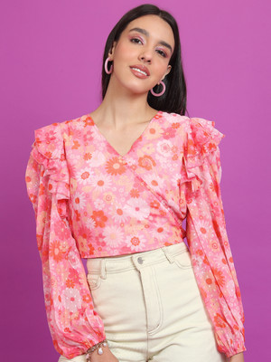 Tokyo Talkies Casual Printed Women Beige, Pink, Orange Top