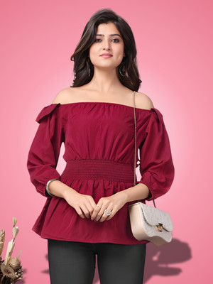 SHCON Party Solid Women Maroon Top