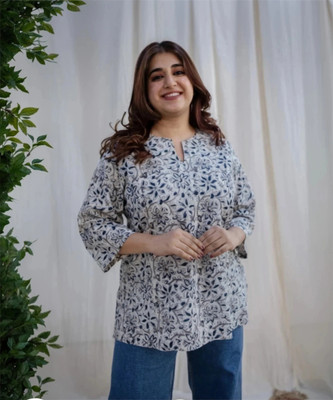 BIBHATSU Formal Floral Print Women White Top