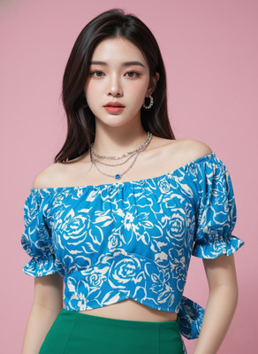 NiloBerry Party Floral Print Women Blue Top