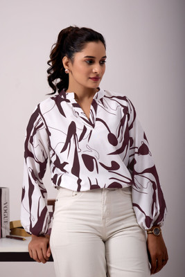 KALEE Casual Printed Women Brown, White Top