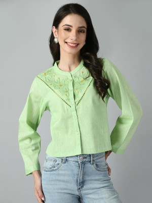 METRONAUT Casual Embroidered Women Light Green Top