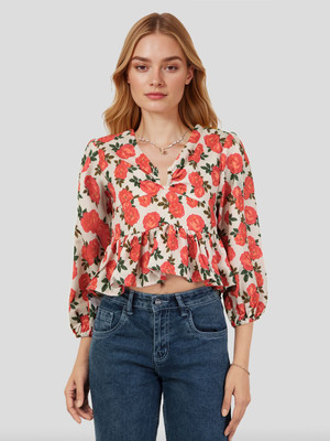 Mast & Harbour Casual Printed Women White Top