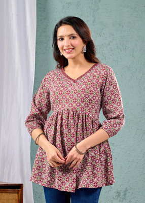 SSfashion Casual Printed Women Red Top