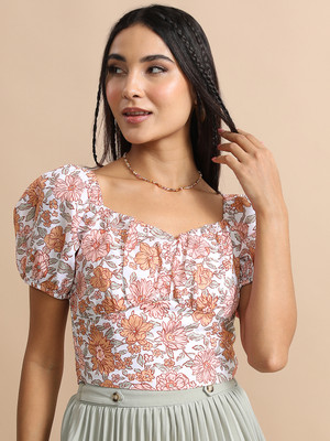 Tokyo Talkies Casual Printed Women White, Orange, Pink Top