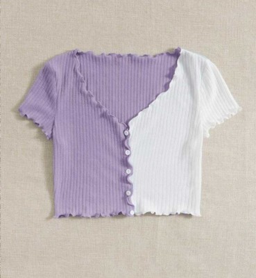 RKK COLLECTIONS Casual Color Block Women Purple, White Top