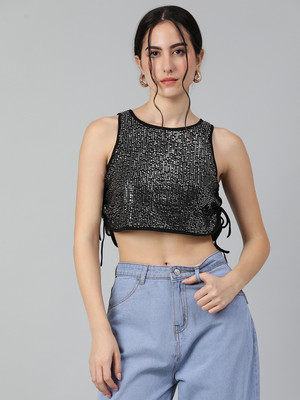 KOTTY Casual Solid Women Black Top