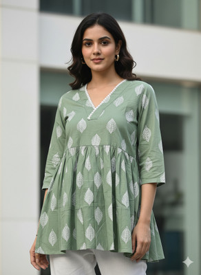 HeyMooN Casual Printed, Floral Print Women Green Top