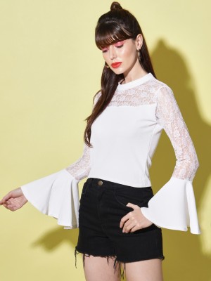 BuyNewTrend Casual Self Design Women White Top