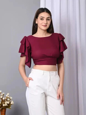 VYMO Casual Solid Women Maroon Top