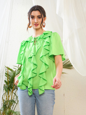 SASSAFRAS Casual Solid Women Green Top