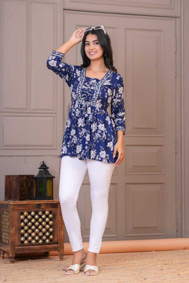 Kurties Haunt Casual Printed Women Light Blue, White Top