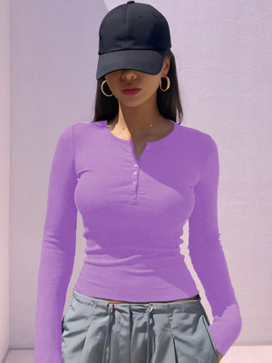 NAVYANKAA Casual Solid Women Purple Top
