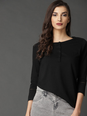 Roadster Casual Regular Sleeve Solid Women Black Top