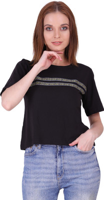 Styvibe Casual Solid Women Black Top