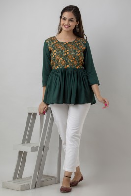 country style Party Printed Women Green Top