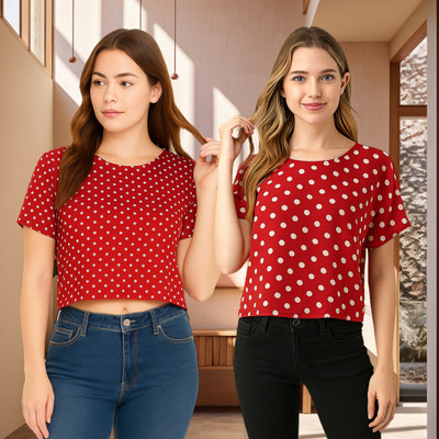UNICUS APPAREL Casual Polka Print Women Red Top