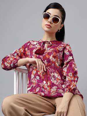 Hancock Casual Printed Women Purple Top