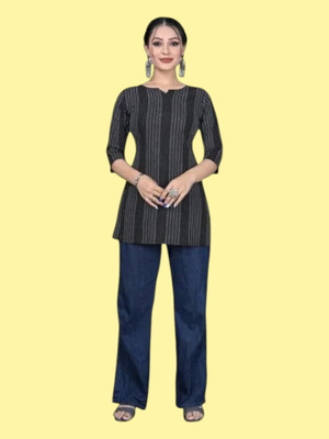 texpa Women Printed Straight Kurta(Grey)