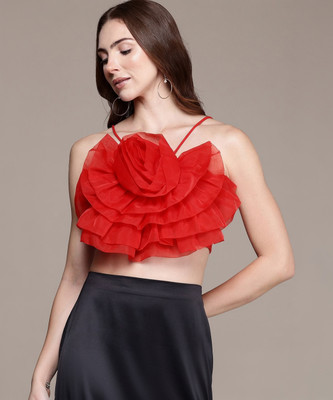 bebe Casual Solid Women Red Top