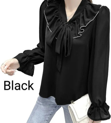 NewlookAs Party Solid Women Black Top