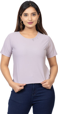 GFO Casual Solid Women Purple Top