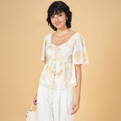 Honey By Pantaloons Casual Printed Women Brown, White Top