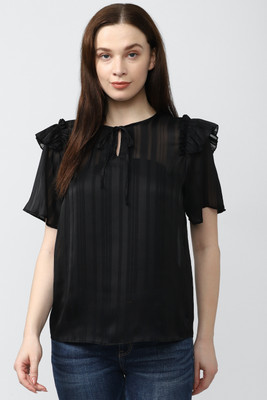 VAN HEUSEN Casual Solid Women Black Top