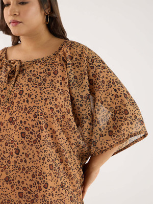 Big Hello Casual Animal Print Women Brown Top