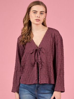 Dressberry Casual Self Design Women Purple Top
