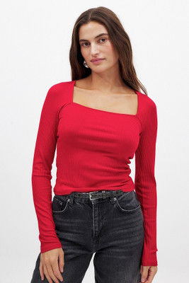 Redamancii Casual Solid Women Red Top
