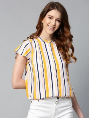 Mast & Harbour Formal Striped Women Yellow, White, Blue, Pink Top