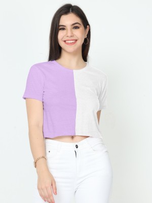 Lata Creation Casual Color Block Women Purple, White Top