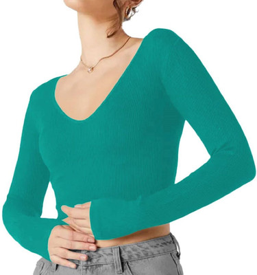 THE BLAZZE Casual Solid Women Green Top