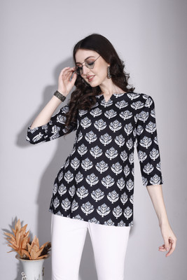 JAIPUR FASHION Women Printed Straight Kurta(Black)