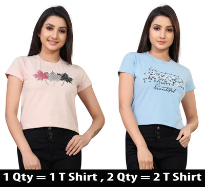 V festa Casual Printed Women Orange, Light Blue Top