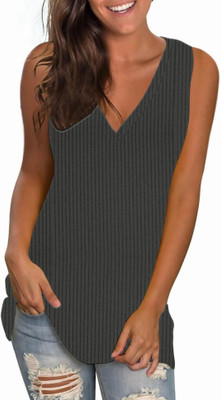 jovo Casual Self Design Women Grey Top