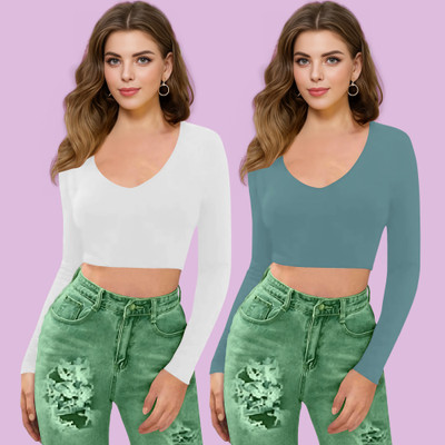 Kashonaa Casual Solid Women Light Blue Top