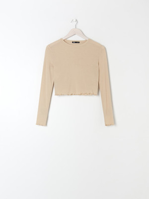 Sinsay Casual Solid Women Beige Top