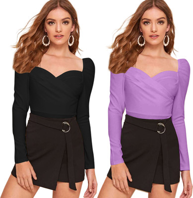Maheshvi Casual Solid Women Purple, Black Top