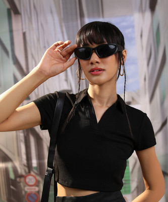 Tokyo Talkies Casual Self Design Women Black Top