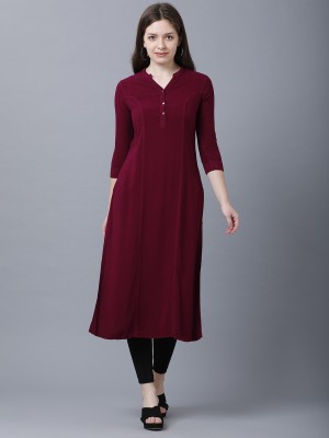 IDENTITI Women Solid Straight Kurta(Maroon)