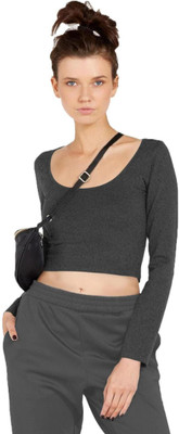 THE BLAZZE Casual Solid Women Grey Top