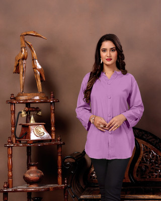 FULPARI Casual Solid Women Purple Top