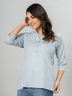 VEDANA Casual Solid Women Light Blue Top