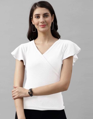 LIME Casual Solid Women White Top