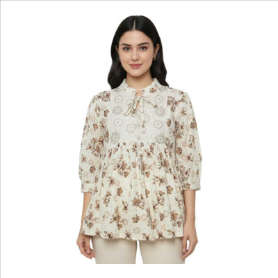 arexclusive Formal Floral Print, Printed Women Green Top