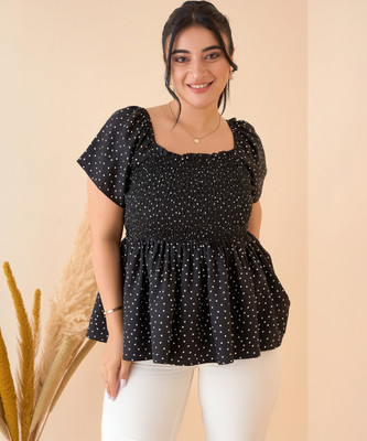 CURVE BY KASSUALLY Casual Polka Print Women Black, White Top