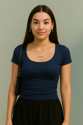 Rockwell Casual Solid Women Dark Blue Top