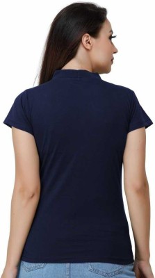 Morewill Casual Solid Women Dark Blue Top